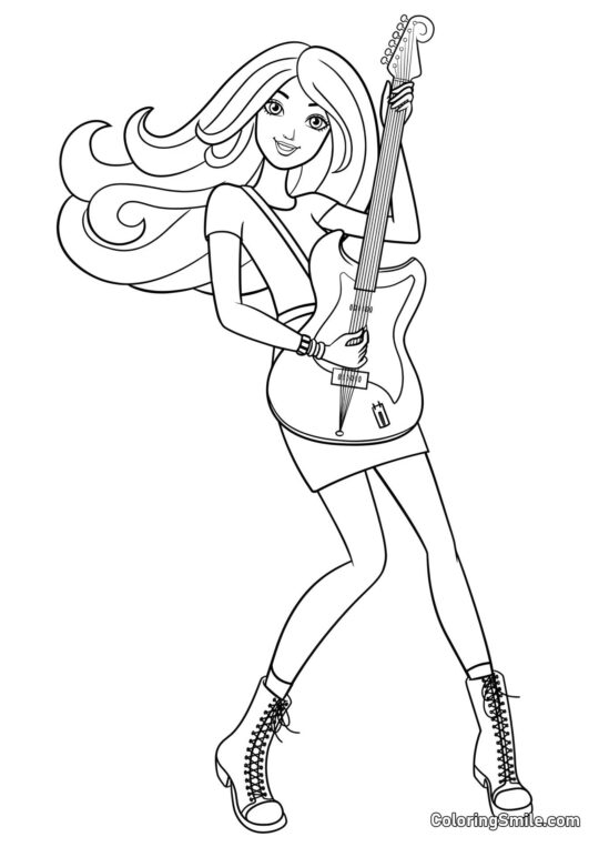 Dibujos de Barbie para colorear Barbie con su guitarra favorita - Página para Colorear