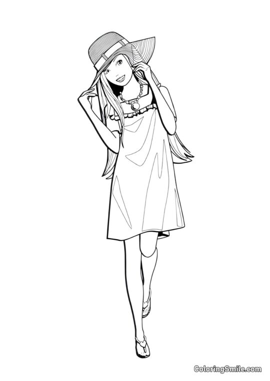 Dibujos de Barbie para colorear Barbie con un sombrero nuevo - Página para Colorear