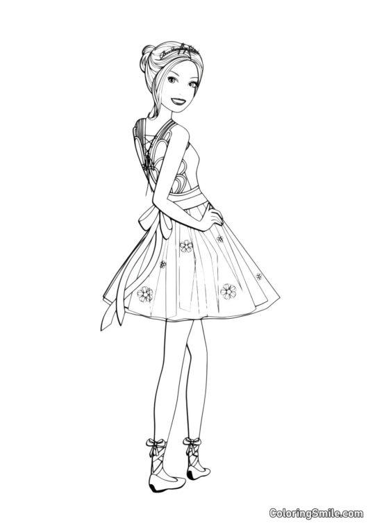 Dibujos de Barbie para colorear Barbie en un vestido corto - Página para Colorear