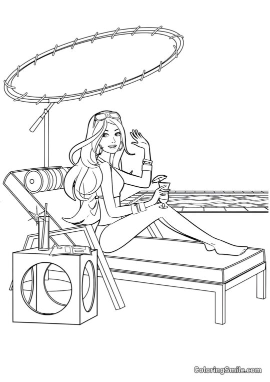 Dibujos de Barbie para colorear Barbie tomando el sol en la playa - Página para Colorear