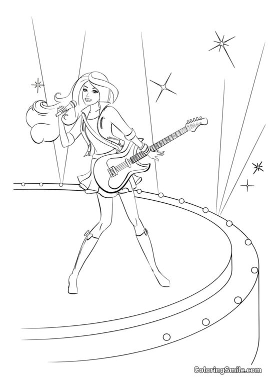 Dibujos de Barbie para colorear Barbie cantando y tocando la guitarra - Página para Colorear