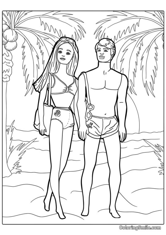 Dibujos de Barbie para colorear Barbie y Ken en verano - Página para Colorear