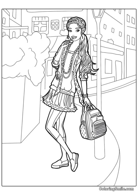 Dibujos de Barbie para colorear Barbie con una mochila - Página para Colorear