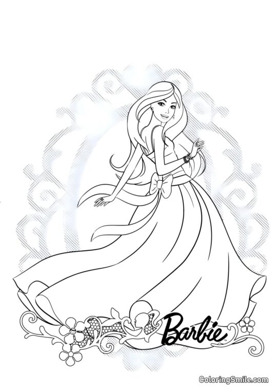 Dibujos de Barbie para colorear Barbie en un hermoso vestido - Página para Colorear