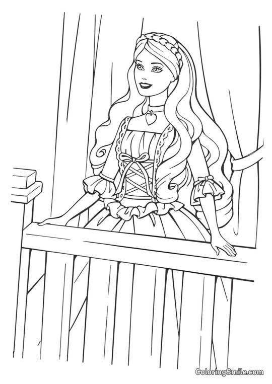 Dibujos de Barbie para colorear Barbie en el balcón esperando a Ken - Página para Colorear