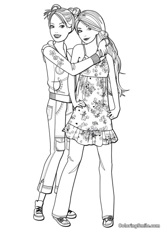 Dibujos de Barbie para colorear Barbie con su mejor amiga - Página para Colorear