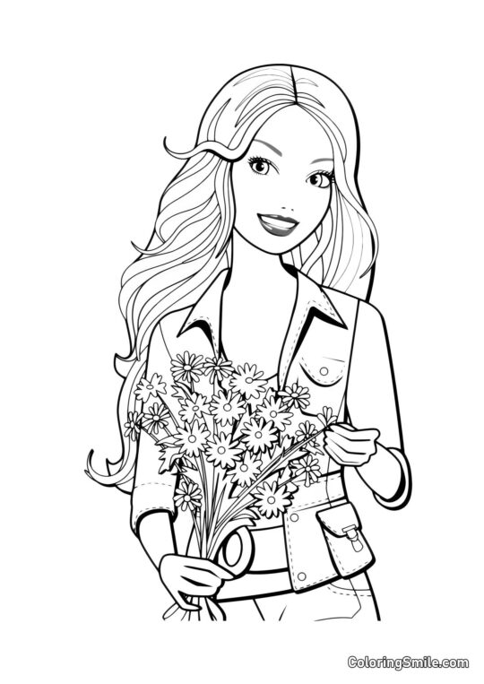 Dibujos de Barbie para colorear Ken le regaló flores a Barbie - Página para Colorear