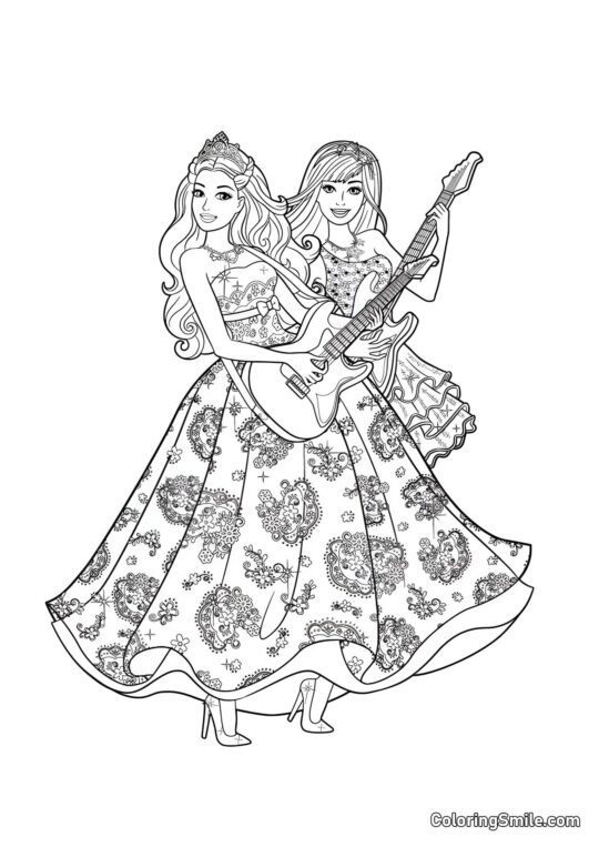 Dibujos de Barbie para colorear Barbie con una guitarra - Página para Colorear