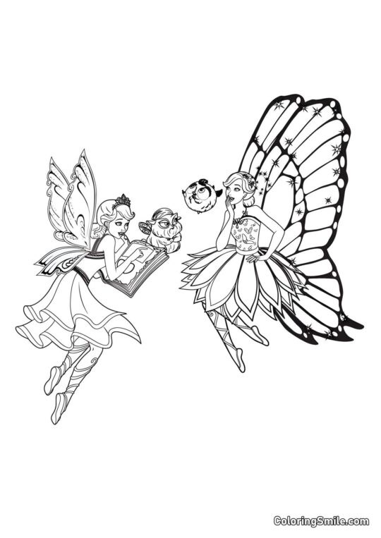 Dibujos de Barbie para colorear Barbie hadas con mascotas - Página para Colorear