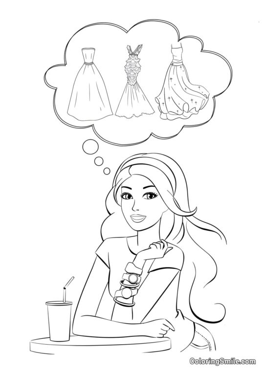 Dibujos de Barbie para colorear Barbie soñando con vestidos - Página para Colorear