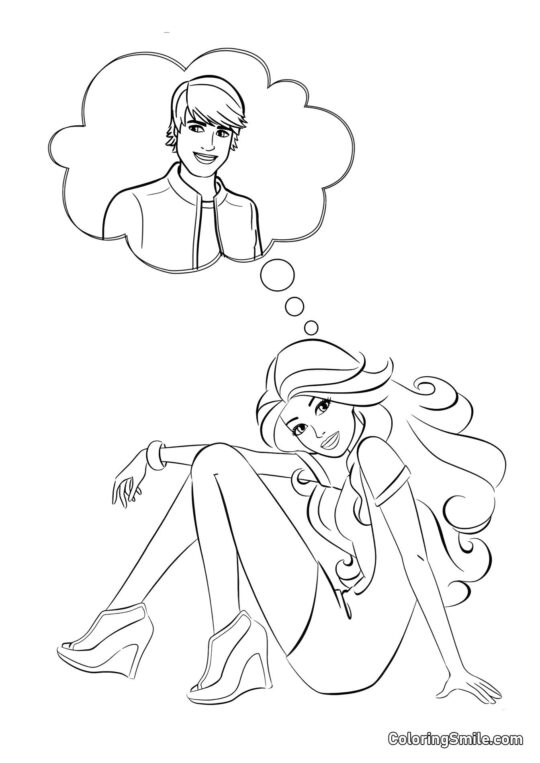 Dibujos de Barbie para colorear Barbie pensando en un chico - Página para Colorear