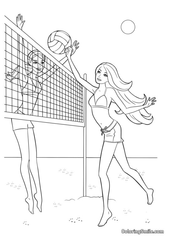 Dibujos de Barbie para colorear Barbie jugando a la pelota en la playa - Página para Colorear