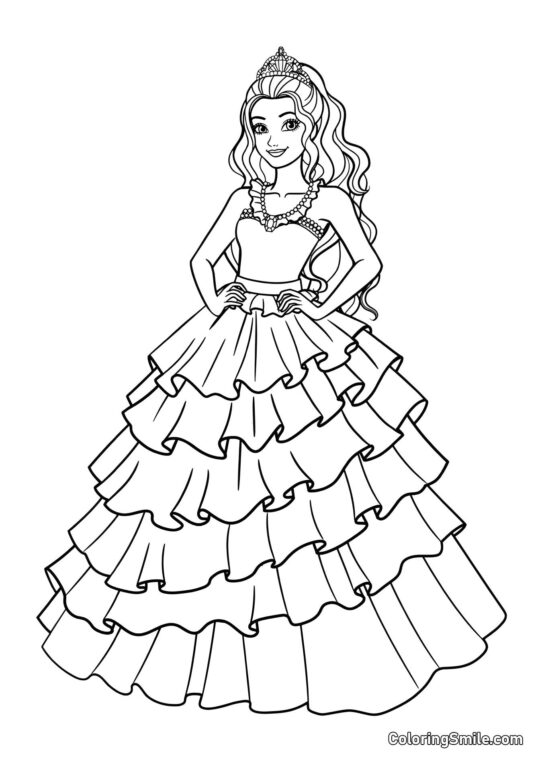 Dibujos de Barbie para colorear Barbie en un vestido de gala exuberante - Página para Colorear