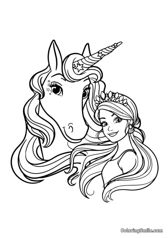 Dibujos de Barbie para colorear Barbie y unicornio - Página para Colorear