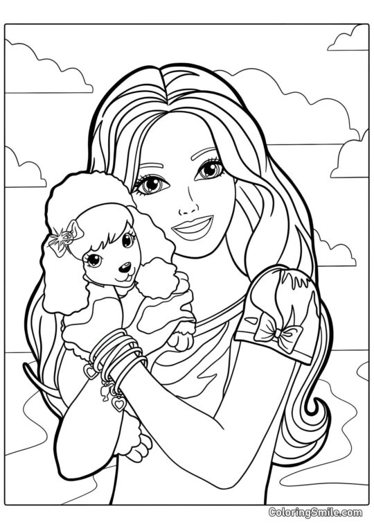 Dibujos de Barbie para colorear Barbie y caniche - Página para Colorear