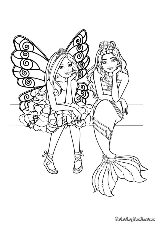 Dibujos de Barbie para colorear Hada Barbie y Barbie sirena - Página para Colorear