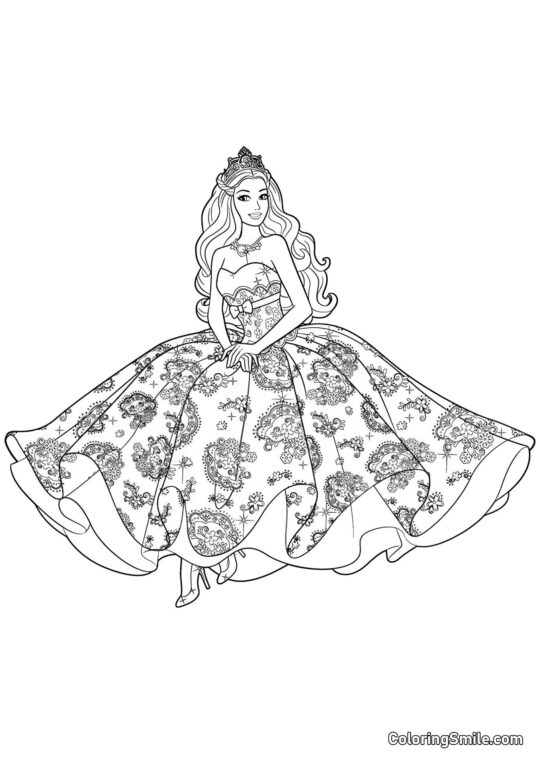 Dibujos de Barbie para colorear Barbie en un vestido exuberante - Página para Colorear