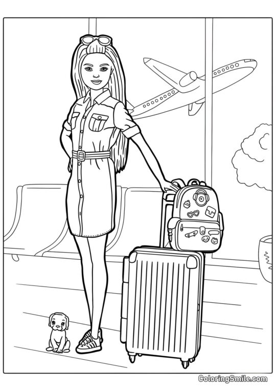 Dibujos de Barbie para colorear Barbie en el aeropuerto - Página para Colorear