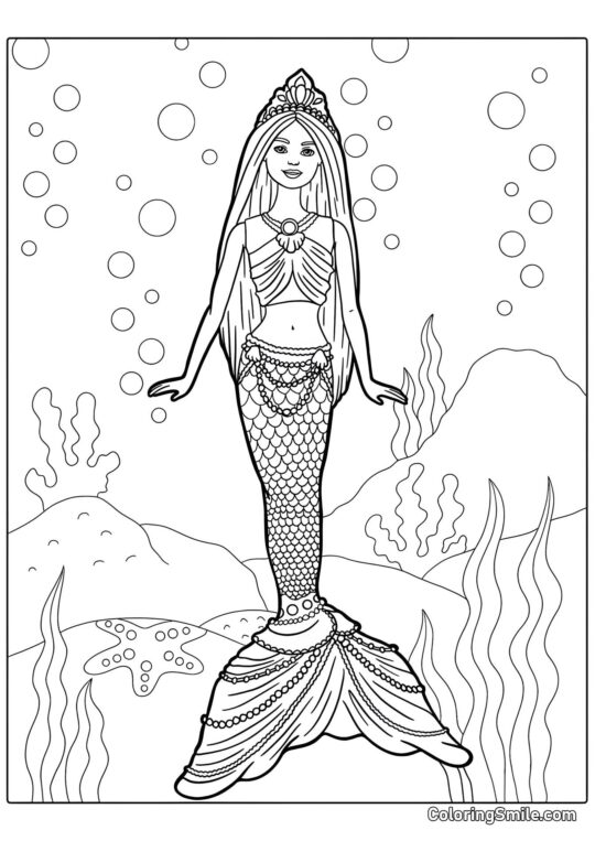 Dibujos de Barbie para colorear Barbie sirena bajo el agua - Página para Colorear