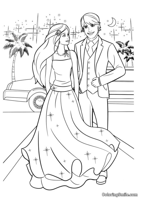 Dibujos de Barbie para colorear Barbie y Ken en el baile - Página para Colorear