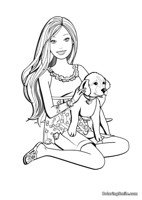 Dibujos de Barbie para colorear Barbie regaló un perro - Página para Colorear