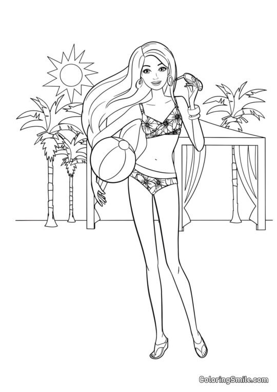 Dibujos de Barbie para colorear Voleibol de playa con Barbie - Página para Colorear