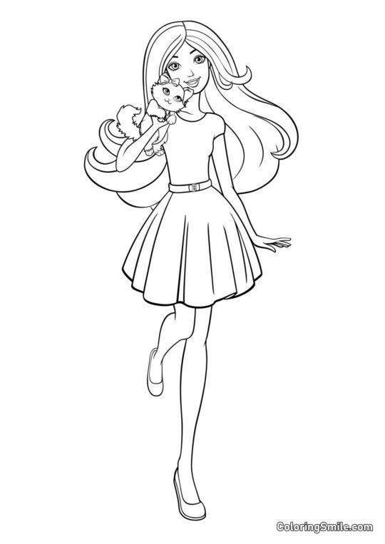 Dibujos de Barbie para colorear Barbie con una mascota - Página para Colorear