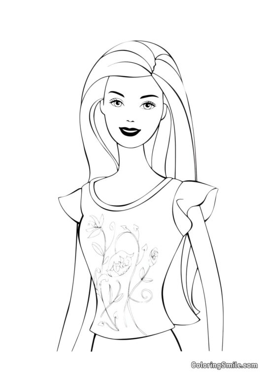 Dibujos de Barbie para colorear Barbie en una camisa floral - Página para Colorear