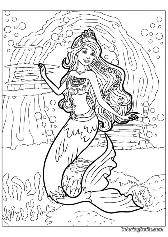 Dibujos de Barbie para colorear Barbie sirena en el océano - Página para Colorear