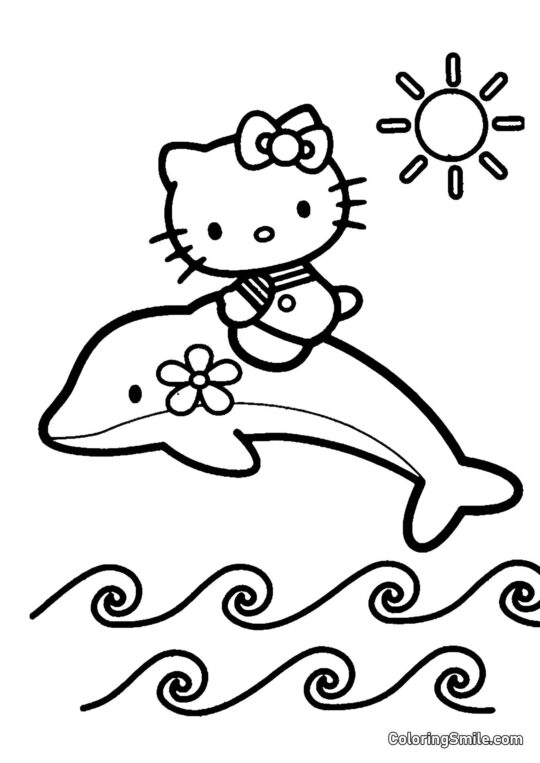 Kitty zaprzyjaźnia się z delfinem - Kolorowanka