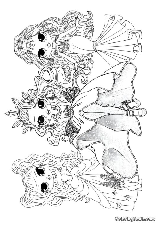 LOL OMG Dibujos para colorear LOL OMG Amigos en Vestidos - Página para Colorear