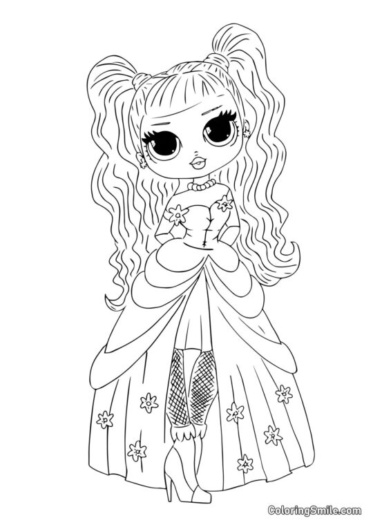 LOL OMG Dibujos para colorear LOL OMG en un Vestido Esponjoso con Flores - Página para Colorear