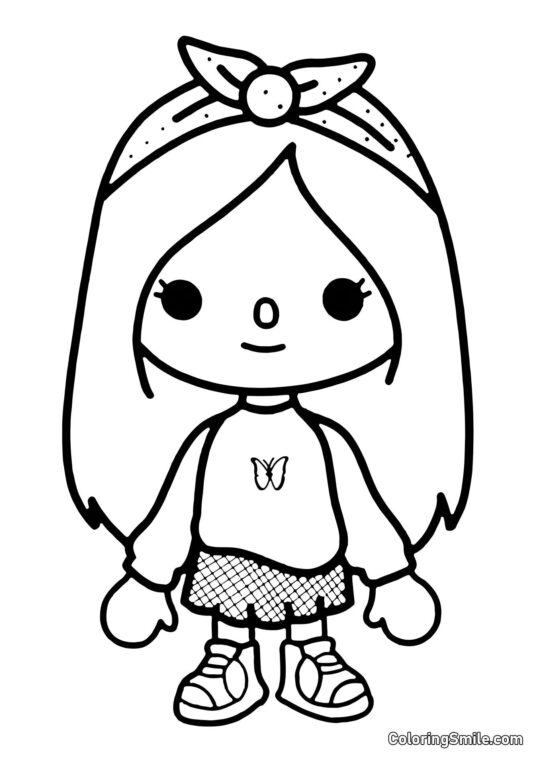 Toca Boca pige med en sommerfugl - Farvelægningsside