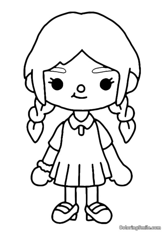 Toca Boca pige med fletninger - Farvelægningsside