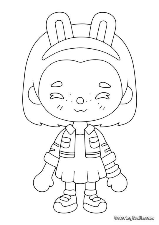 Toca Boca pige med kaninører - Farvelægningsside