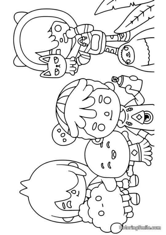 Toca Boca helte med crumpets - Farvelægningsside