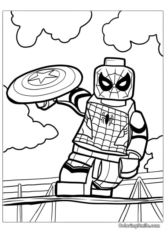 Kolorowanki Spider-Mana LEGO Spider-Man i tarcza Kapitana Ameryki - Kolorowanka