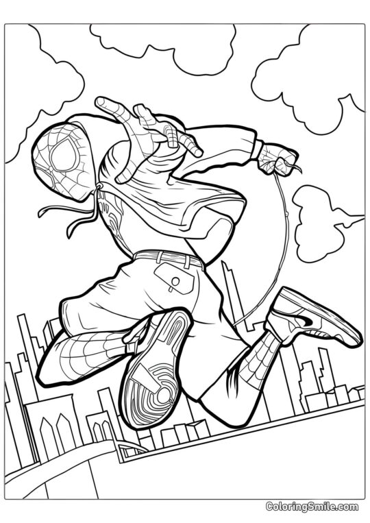 Kolorowanki Spider-Mana Spider-Man nad miastem - Kolorowanka