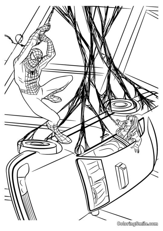 Kolorowanki Spider-Mana Spider-Man ratuje dziewczynę - Kolorowanka