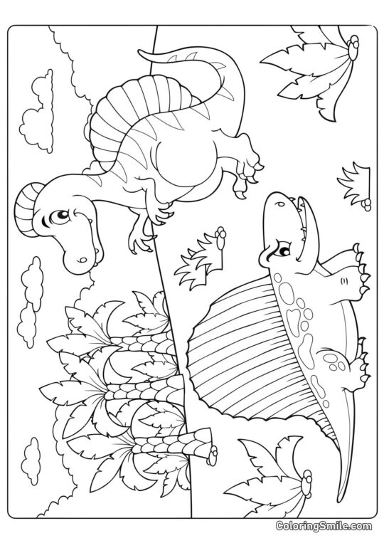 Kolorowanki Dinozaurów Kreskówkowy Dimetrodon i Spinozaur - Kolorowanka