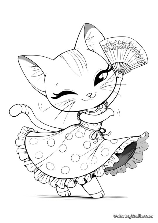 100+ Kolorowanki z Kotami Uroczy Kot z Wentylatorem - Kolorowanka