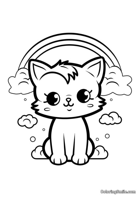 100+ Kolorowanki z Kotami Kociak i Tęcza - Kolorowanka