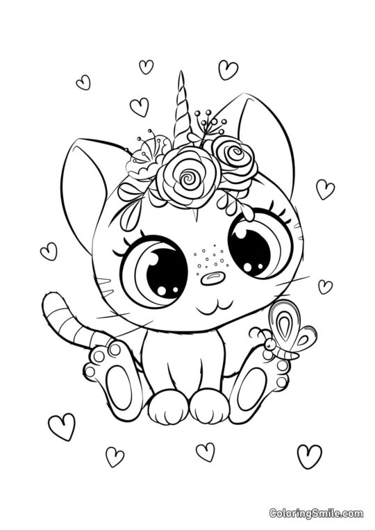 100+ Kolorowanki z Kotami Kot Jednorożec - Kolorowanka