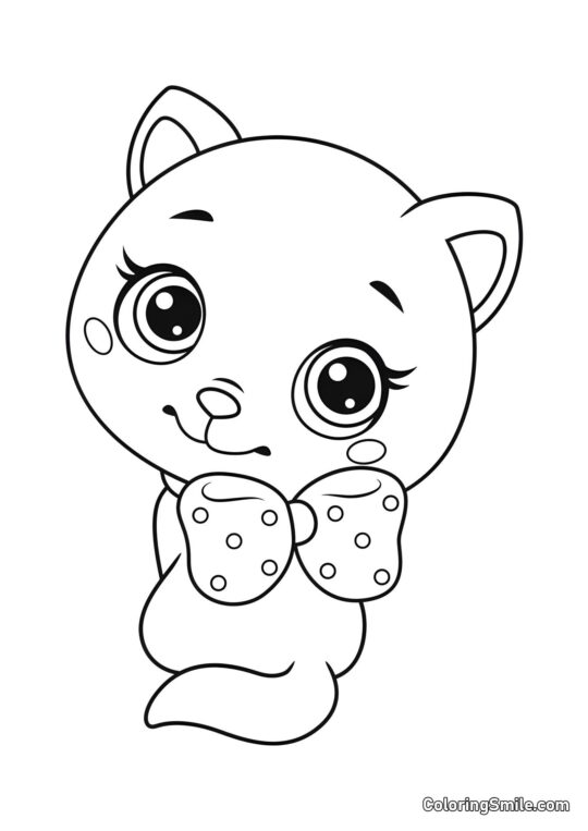 100+ Kolorowanki z Kotami Kociak z Kokardą - Kolorowanka