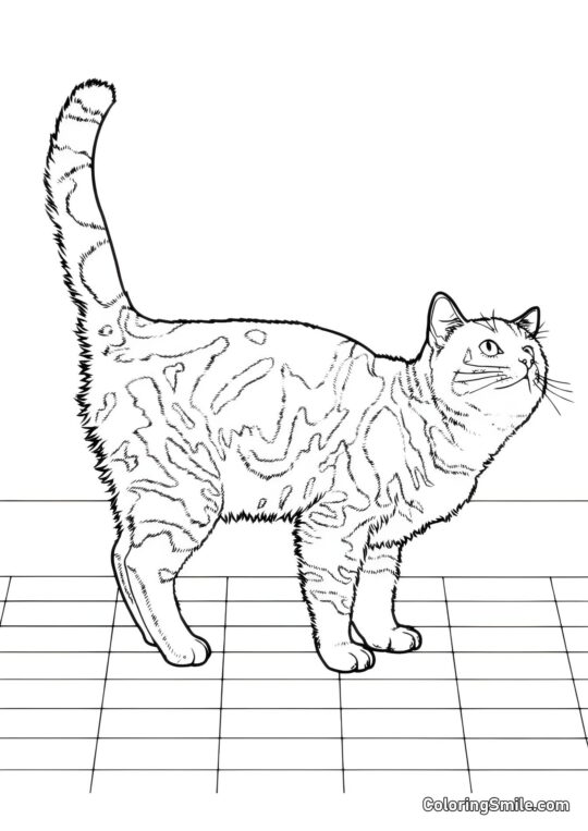 100+ Kolorowanki z Kotami Kot w Kuchni Czekający na Obiad - Kolorowanka