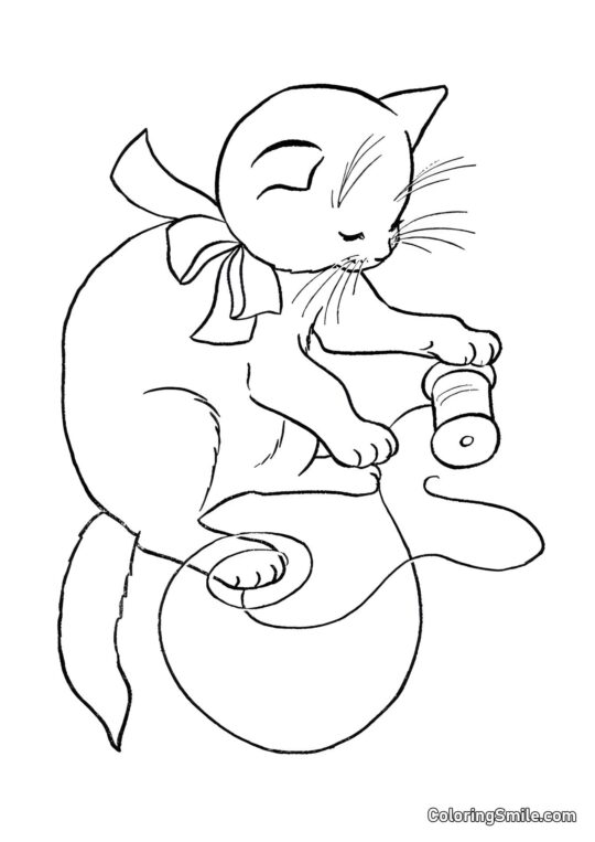 100+ Kolorowanki z Kotami Kot Bawiący się Sznurkami - Kolorowanka