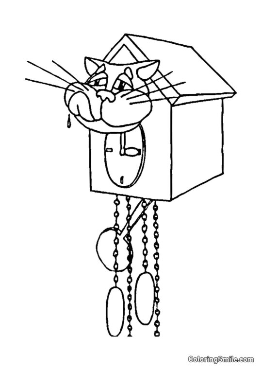 100+ Kolorowanki z Kotami Kot w Antycznym Zegarku - Kolorowanka