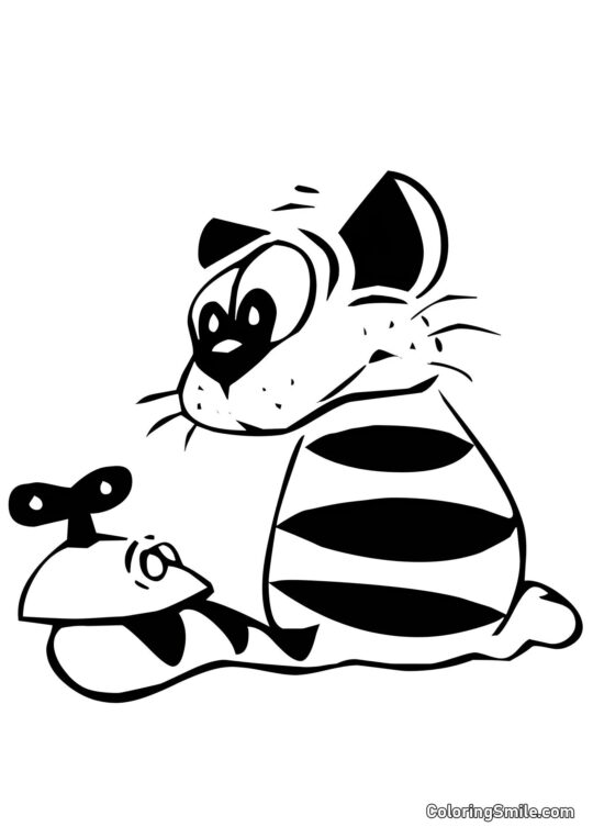 100+ Kolorowanki z Kotami Paskowany Kot i Mysz - Kolorowanka