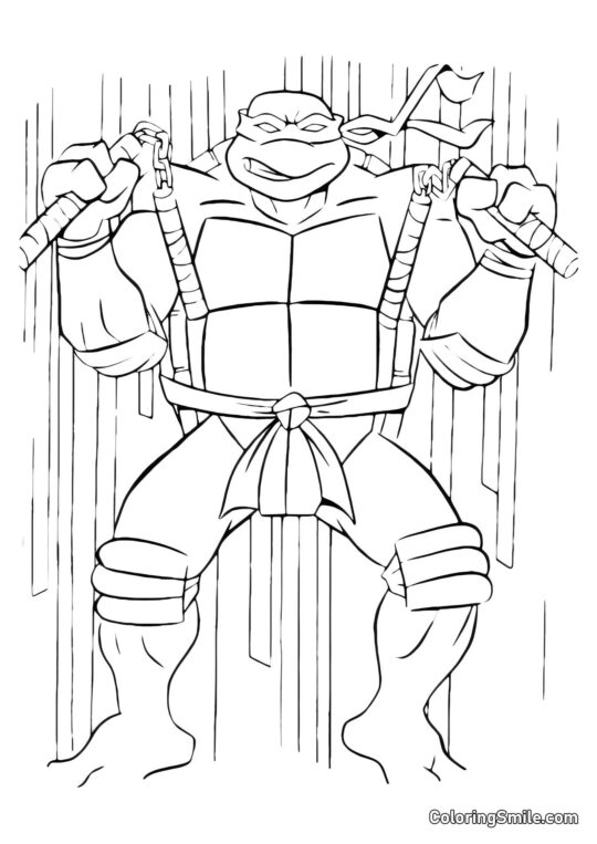 Michelangelo Trenujący z Nunchaku - Kolorowanka