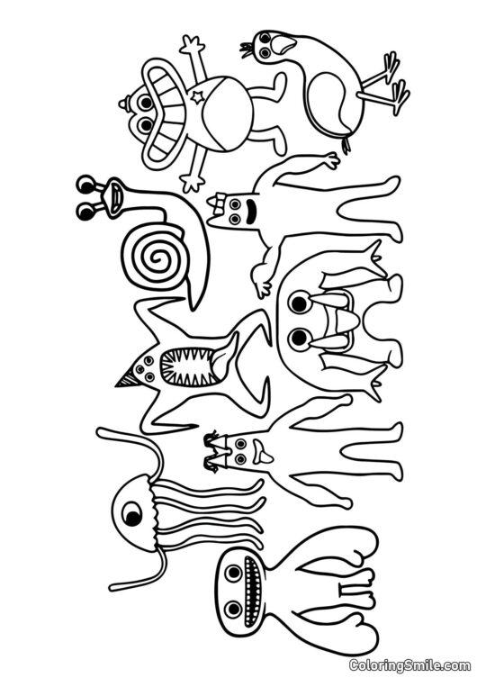 Postavy Banban školky 2 a 3 dohromady - Omalovánka